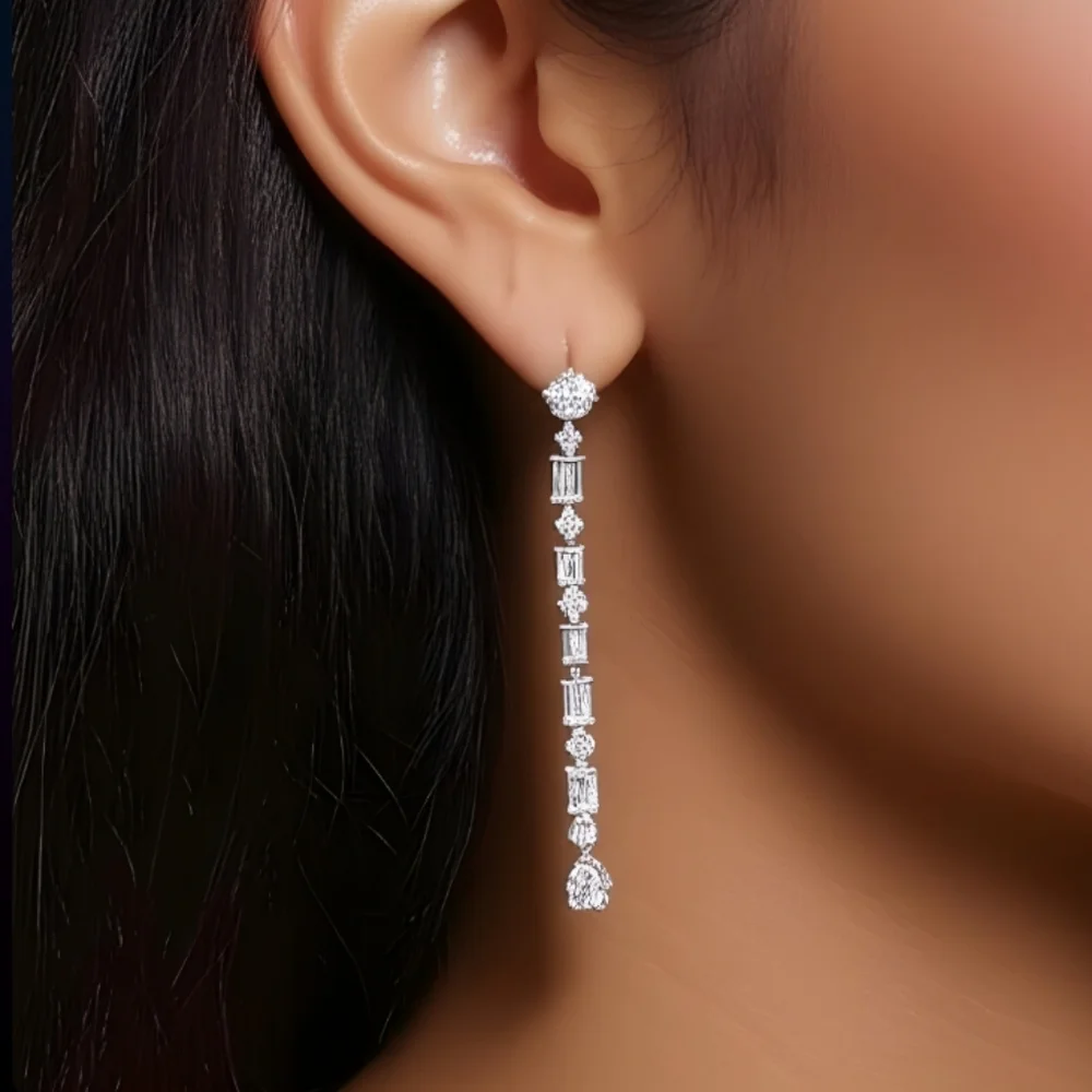 Elegant Silver & CZ Stone Drop Earrings